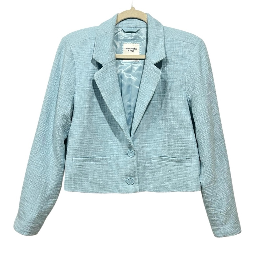 Abercrombie & Fitch Powder Blue Tweed Cropped Blazer Coquette Boxy Retro Boho L